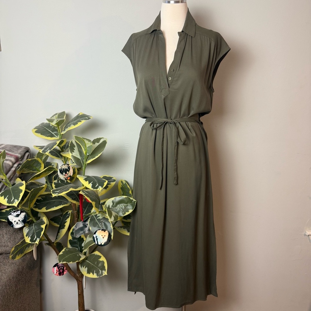 FLEUR BLEVE Olive Green Sleeveless Shirt Dress ~ 6